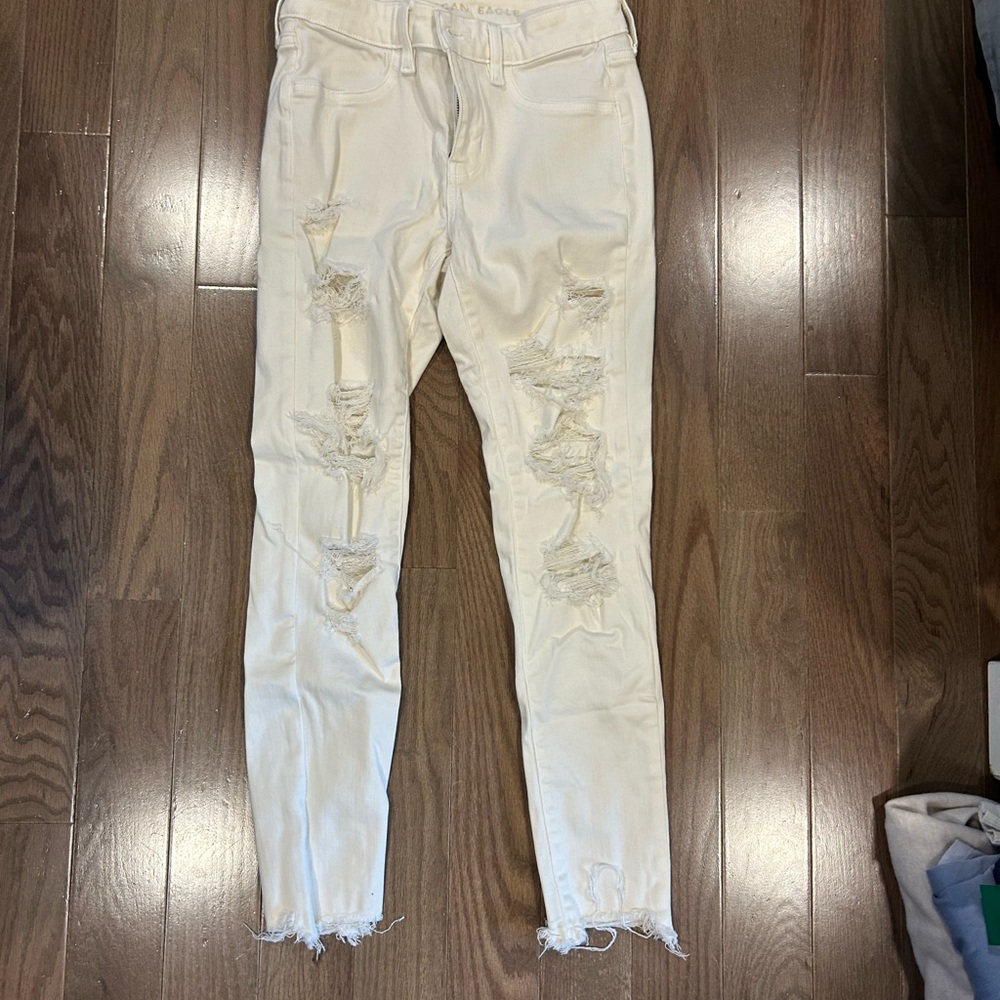 AE Distressed White Jeans